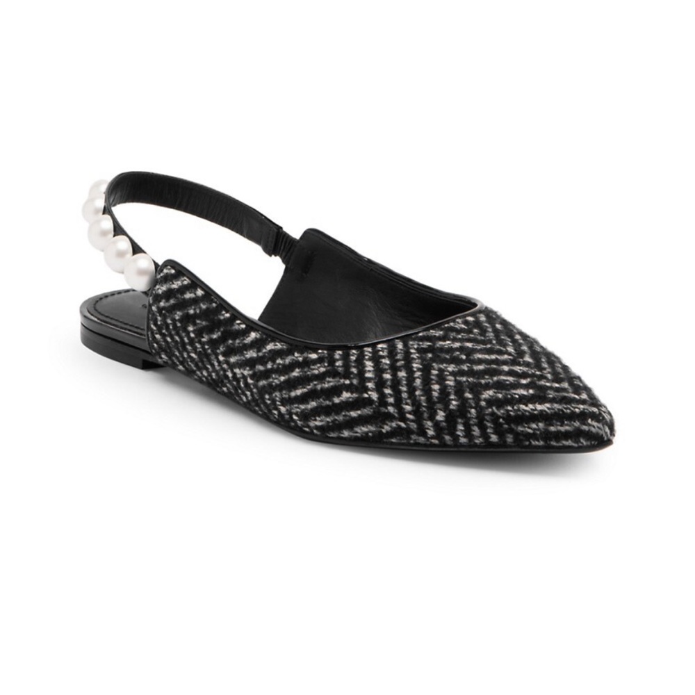 Brand New DOLCE GABBANA Tweed Pearl Slingback Flats Sz 39.5